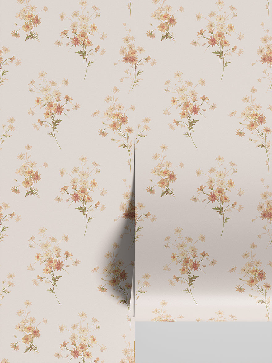 CreamBlushDaisyBouquetWallpaper-Roll
